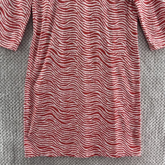 J McLaughlin Dress Women M Red White Wavy Catalina Cloth Sophia 3/4 Sleeve Crew - Picture 5 of 16